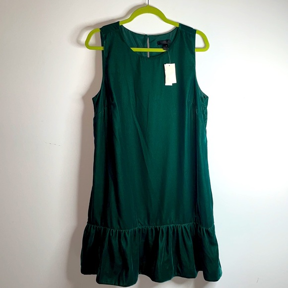 J.Crew Velvet Ruffle-hem Dress In Academic Green - Picture 3 of 6